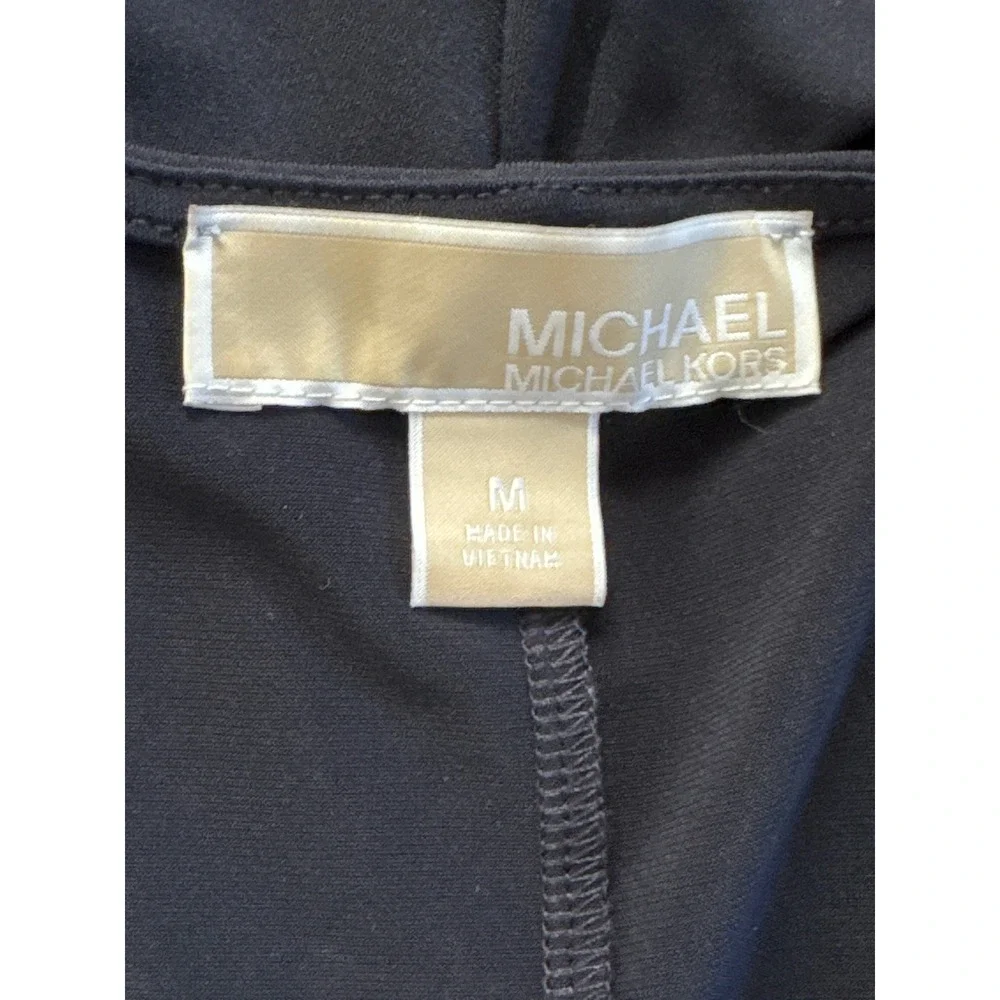 Michael Kors Black Gold Logo Drape V-Neck Sheath Dress Womens M Cocktail Modest